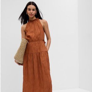 NWT Small Tall Gap High Neck Satin Midi Dress